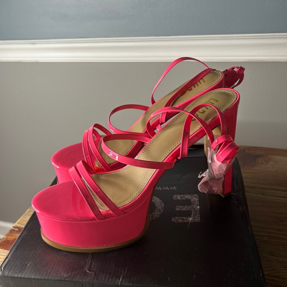 EGO Platform‎ High Heels Pink Strappy Tie Up Sandals Party Sexy Womens Shoes